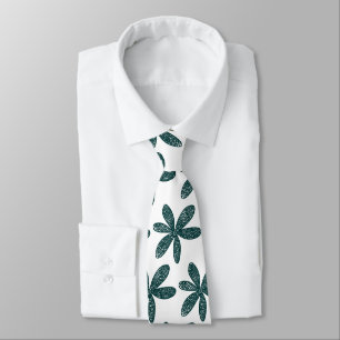 Gravata Flor bonito - Verde Escuro em Branco