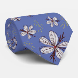 GRAVATA FLOR BRANCO, FUNDO AZUL