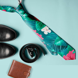 Gravata Flor colorida tropical e folhas Verão