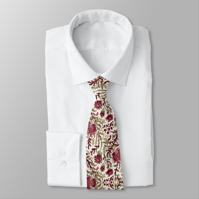 Gravata Flor de cardo William Morris em burgundy profundo (Amarrado)