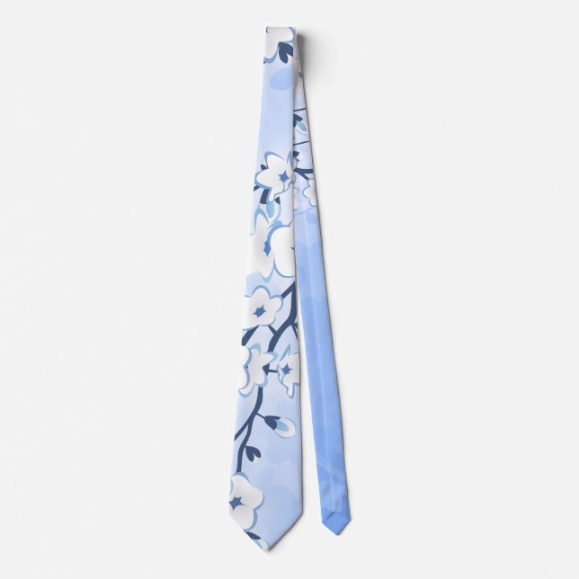 Gravata Flor de Cerejeira Azul Branco (Frente)