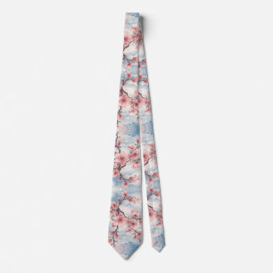 Gravata Flor de Cerejeira Japonesa Rosa Azul