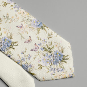 Gravata Flor de jardim de primavera azul marfim pastel
