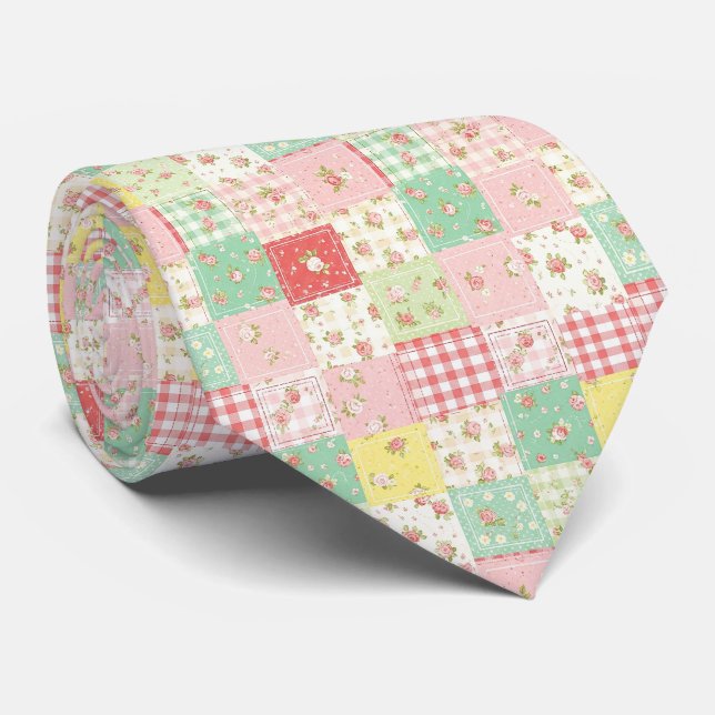 Gravata Flor de Pastel Suave Remendo Xadrez Gingham (Rolled)