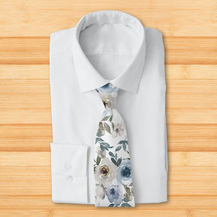 Gravata Flor de poeira azul floral em aquarela