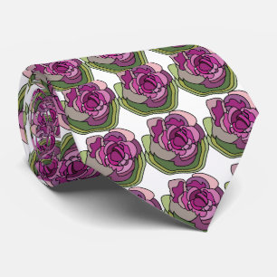 Gravata Flor Floral Verde Roxo