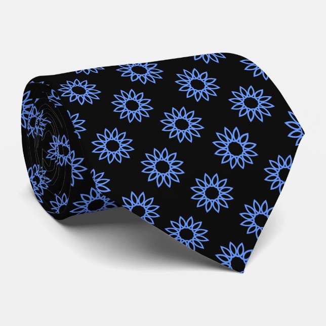Gravata Flor Geométrico 01 - Azul Bebê a Preto (Rolled)