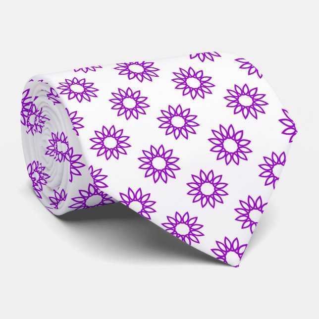 Gravata Flor Geométrico 01 - Roxo em Branco (Rolled)