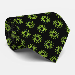 Gravata Flor Geométrico 01 - Verde Marciano a Preto