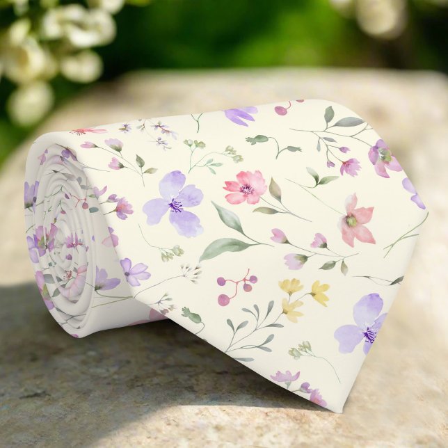 Gravata Flor Selvagem Colorida Em Fundo Amarelo Claro (Criador carregado)