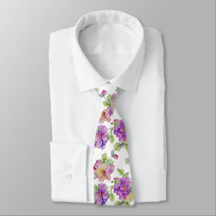 Gravata Florais em aquarela rosa roxo elegante