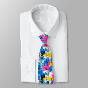 Gravata Floral Abstrato Ousado em Azul Rosa e Amarelo