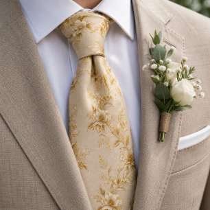 Gravata Floral Aquarela Champanhe Dourado Vintage