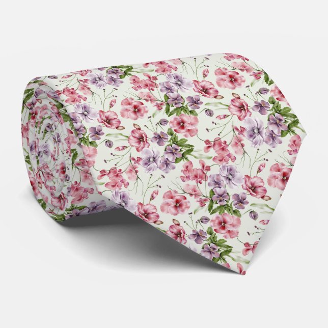 Gravata Floral Aquarela Rosa (Rolled)