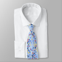Gravata Floral Azul Céu Estampada em Ambos os Lado