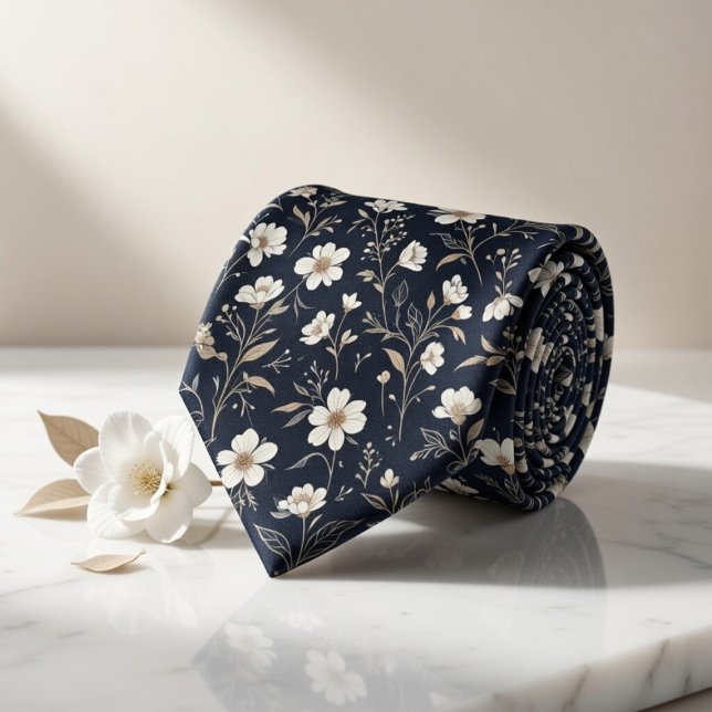 Gravata Floral Azul-Marinho (Criador carregado)