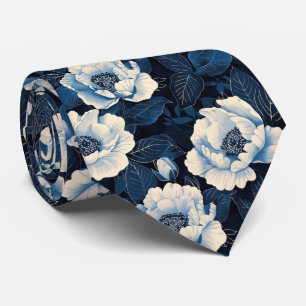 Gravata floral azul meia-noite   Flor de marfim el