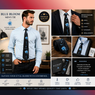 Gravata Floral Azul Preto Elegante   Flor de Botân