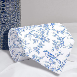 gravata floral azul toile de jouy