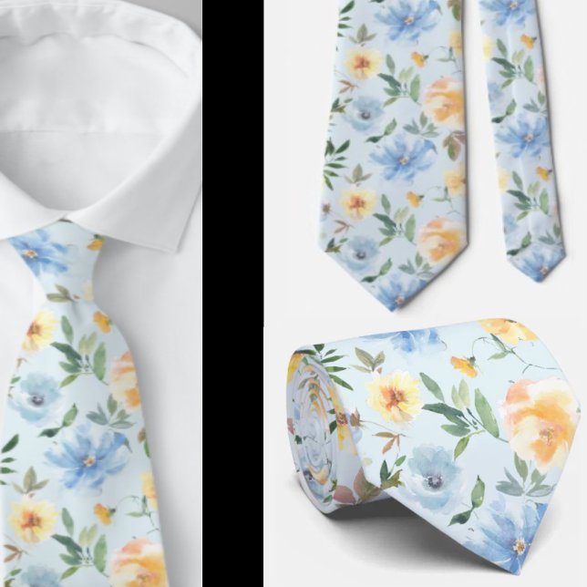 Gravata Floral Blue e Yellow Flowers Neck Necktie (Criador carregado)