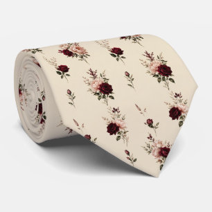 Gravata Floral Borgonha Mal-humorada e Rosa Desmaiada