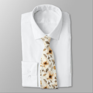 Gravata Floral Botânico Neutro em Aquarela Elegante