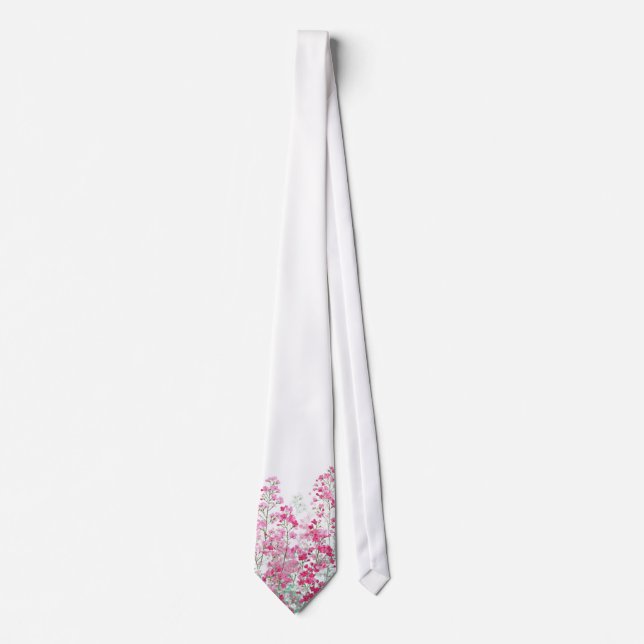 Gravata Floral Branco com Estampa de Flores Silvestres Ros (Frente)