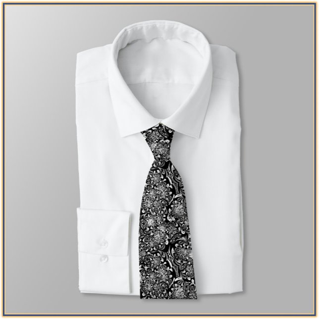 Gravata Floral Branco e Preto Elegante (Bookmark my store! https://www.zazzle.com/store/capricepetit)