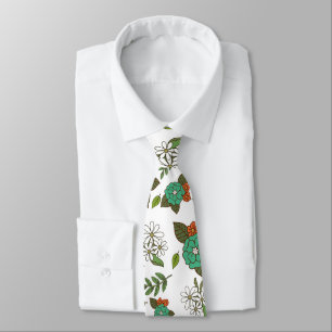 Gravata Floral Branco e Verde Retro