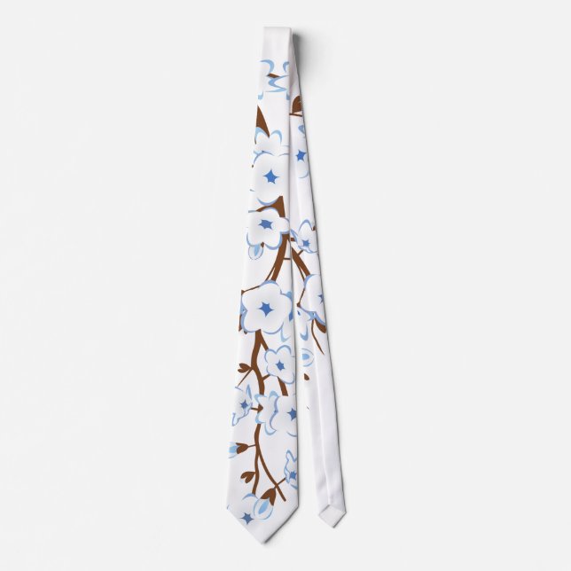 Gravata Floral Cherry Blossoms White Blue (Frente)