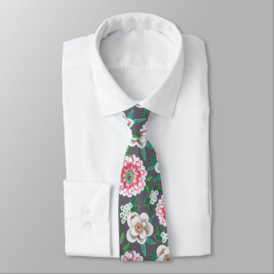 Gravata Floral cor-de-rosa, cinzento, verde botânico