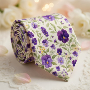 Gravata Floral de Amor-Perfeito Roxo
