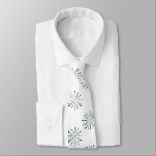 Gravata Floral de Margarida Azul Minimalista