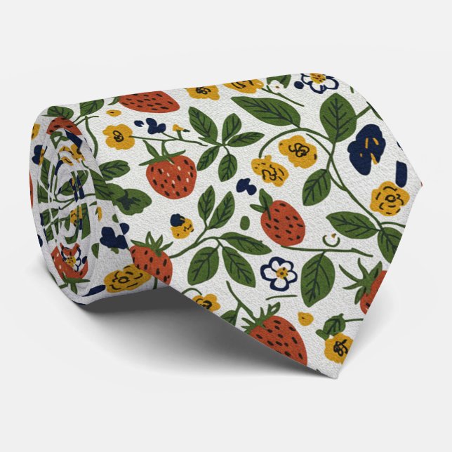 Gravata Floral de Morango & Amor-Perfeito (Rolled)