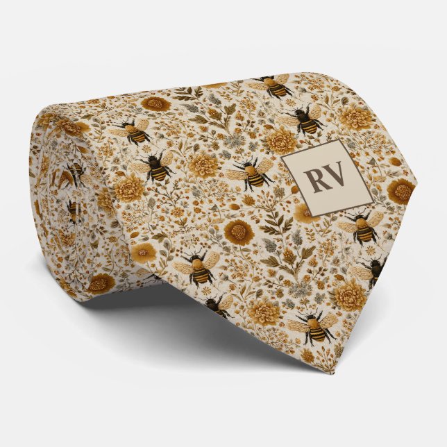 Gravata Floral de Outono Abelha Personalizada (Rolled)
