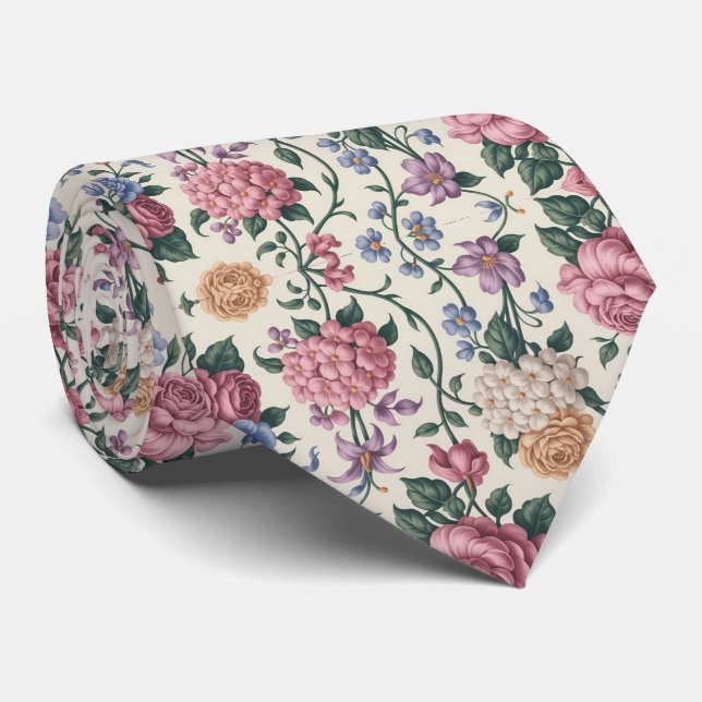 Gravata Floral de Peônia Pastel (Rolled)