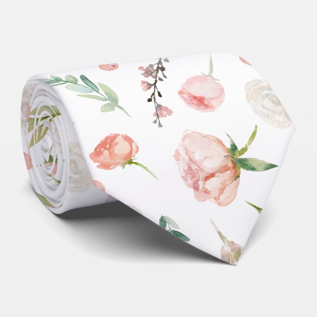 Gravata Floral de Verão com Flores de Aquarela Cor (Rolled)