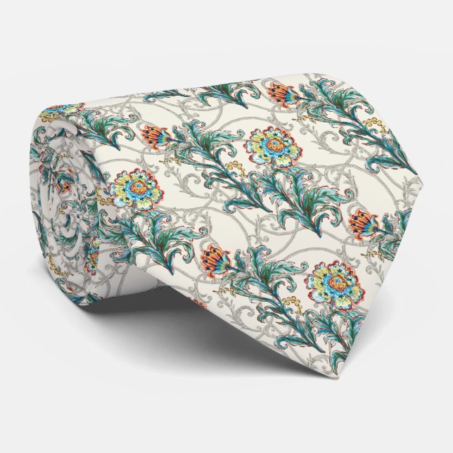 Gravata Floral Dourado Barroco Elegante  (Rolled)