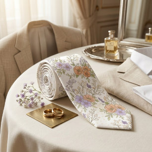 Gravata Floral em Pastel Suave Lavanda e Pêssego