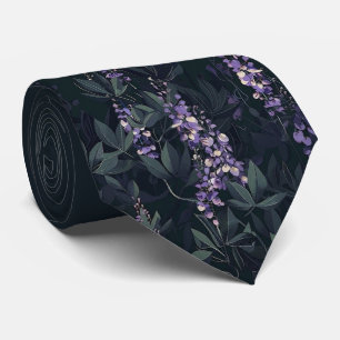 Gravata floral em Teal escuro e Roxo Wisteria