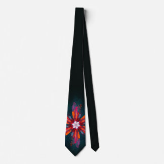 Gravata Floral Flores de Mandala Laranja Vermelho Abstrato