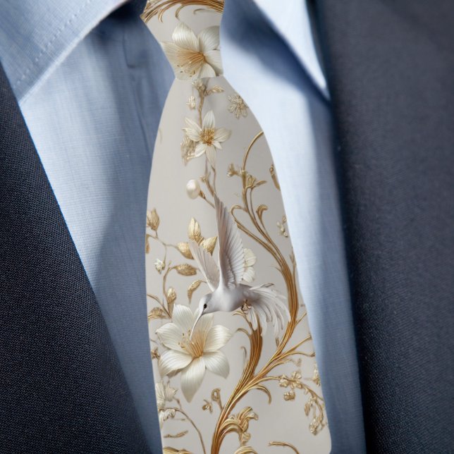 Gravata Floral Formal Beija-Flor Branco (Criador carregado)