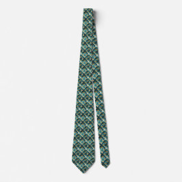 Gravata Floral Japonês Verde Água Dourado