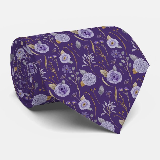 Gravata Floral Lavanda Roxa (Rolled)
