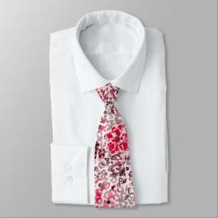 Gravata Floral, leopardo, vermelho e branco, vermelho, bra