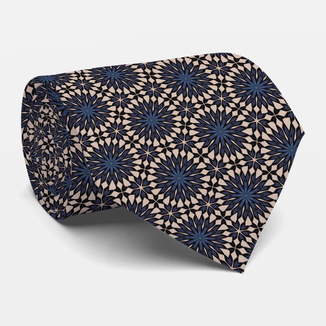 Gravata Floral Network Blue and tan Neck Tie (Rolled)
