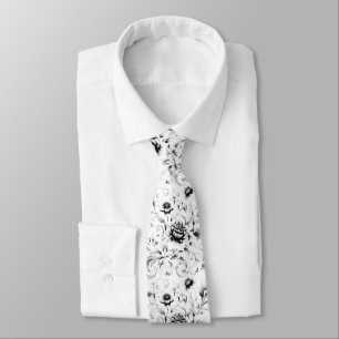 Gravata Floral Ornata Preto e Branco