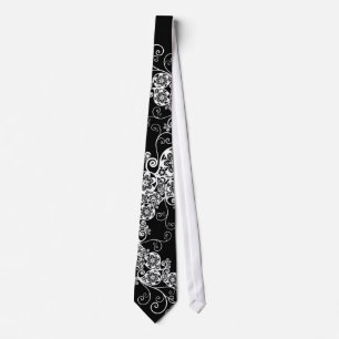 Gravata Floral Paisley White Na moda Negra