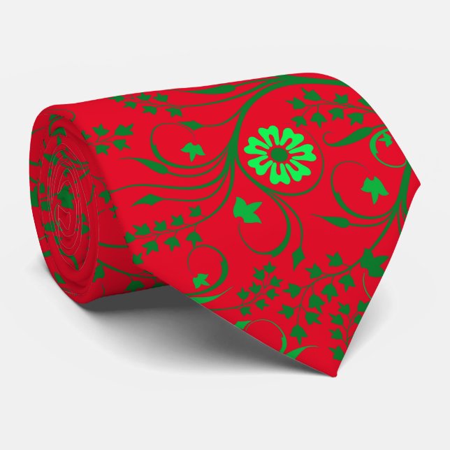 Gravata Floral pattern.01.FR.Green Red BG (Rolled)