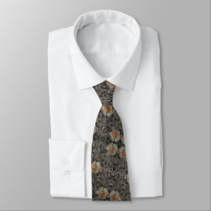 Gravata Floral Preto Cinza Francês Vintage